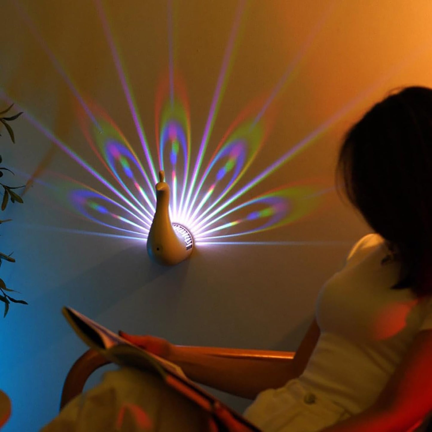 Peacock LED Wall Lamp – Colorful Projection Night Light with Remote & Touch Control