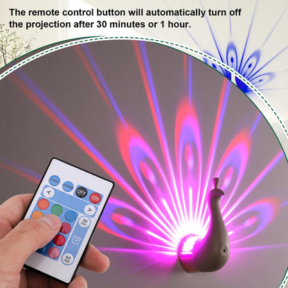 Peacock LED Wall Lamp – Colorful Projection Night Light with Remote & Touch Control