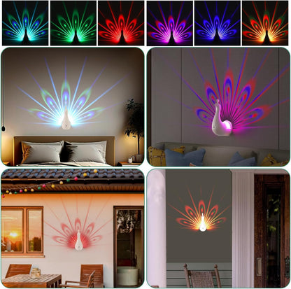 Peacock LED Wall Lamp – Colorful Projection Night Light with Remote & Touch Control