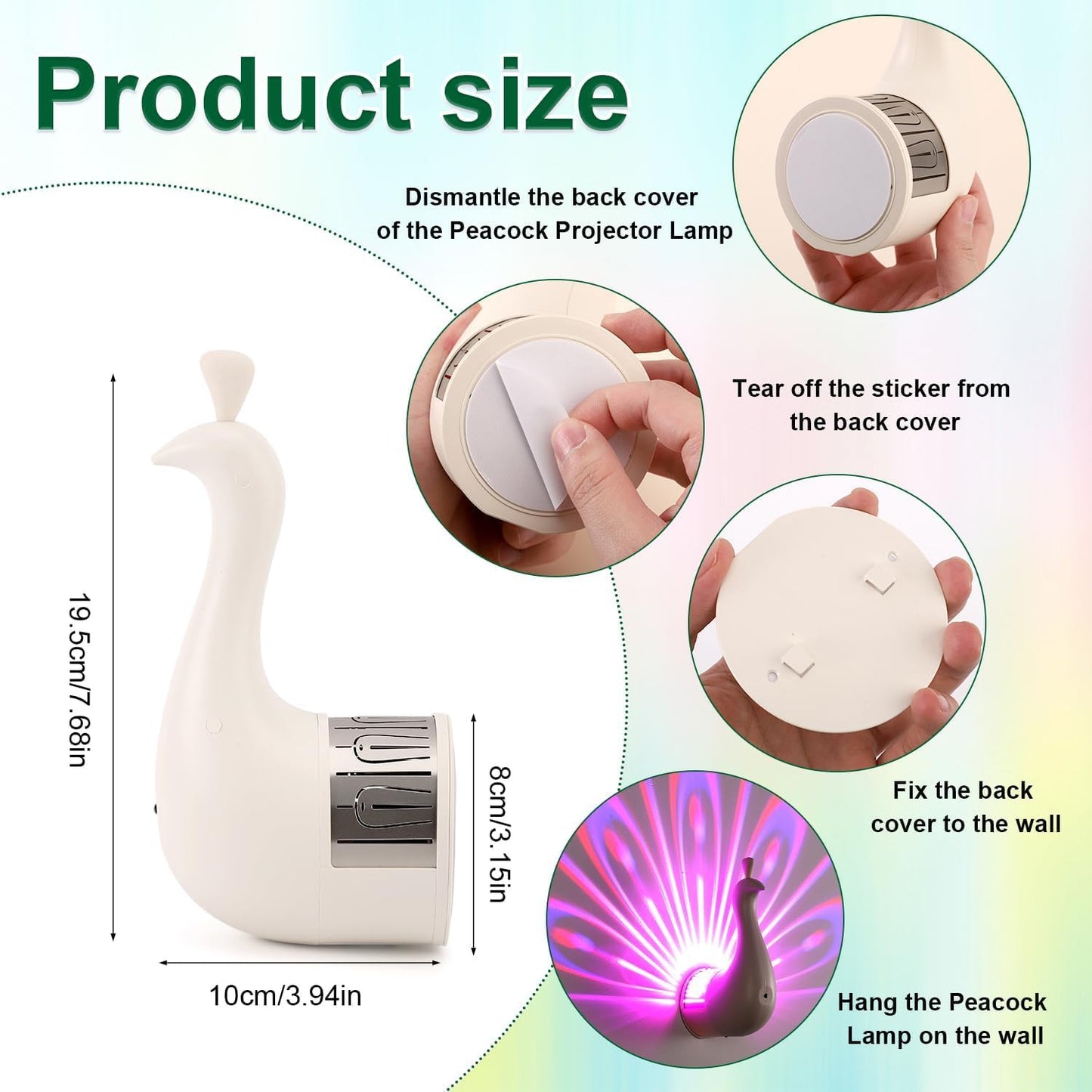 Peacock LED Wall Lamp – Colorful Projection Night Light with Remote & Touch Control