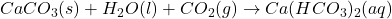 CaCO_3(s) + H_2O(l) + CO_2(g) \rightarrow Ca(HCO_3)_2(aq)
