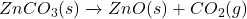 ZnCO_{3}(s) \xrightarrow{\text{ઉષ્મા}} ZnO(s) + CO_{2}(g)